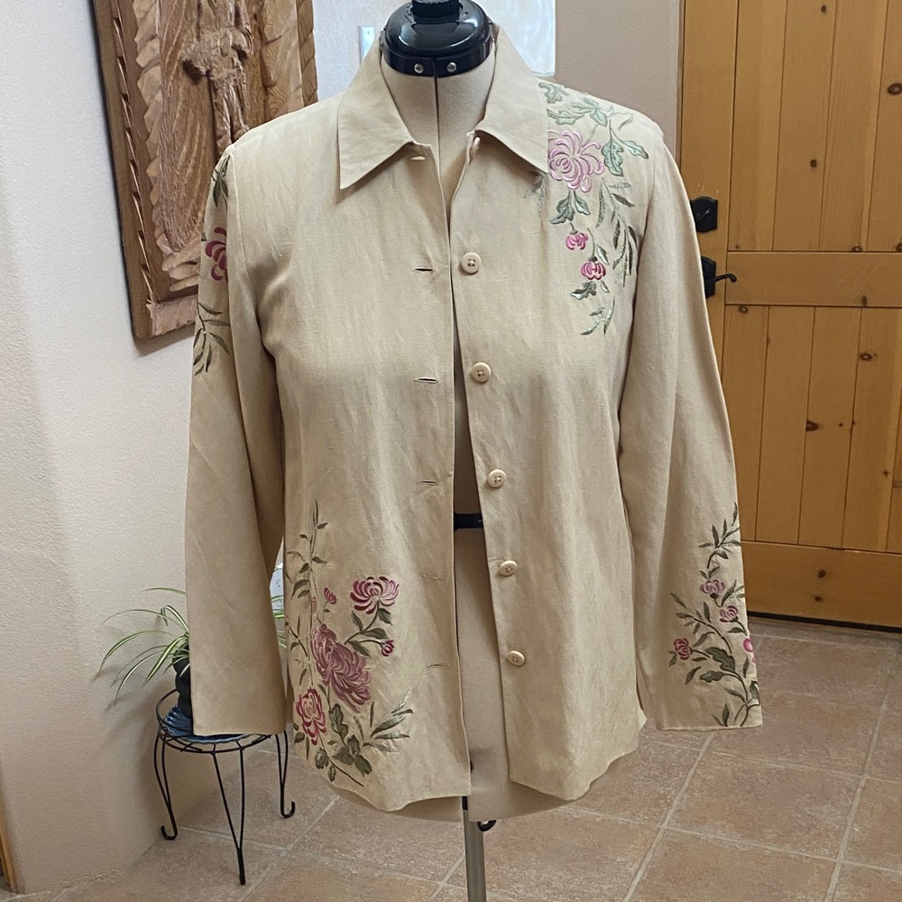 Coldwater Creek Beige Floral Embroidered Blazer